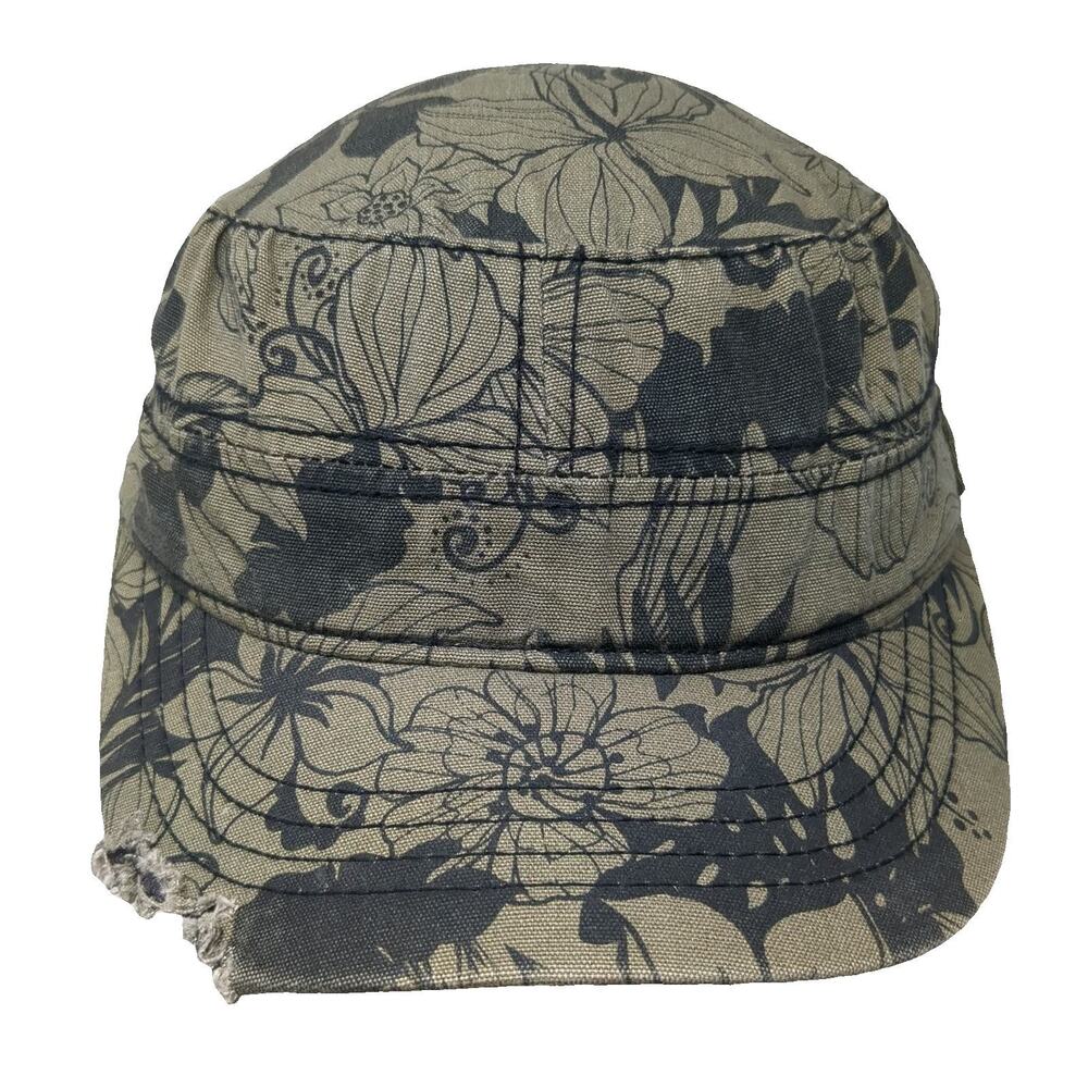 Kooringal Army Cap Green One Size Distressed Floral Pattern Grommet Hat
